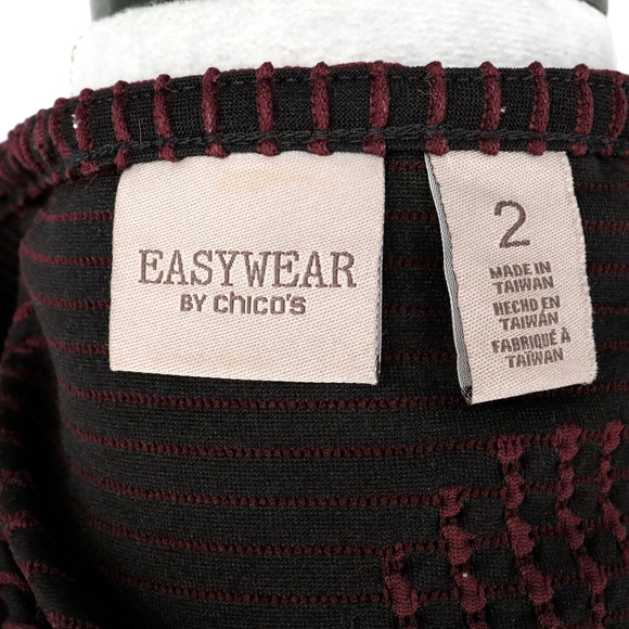 Chicos Easywear Top 2 Womens Large Burgundy Side Tie Crinkle Fabric Blouse - Picture 3 of 14